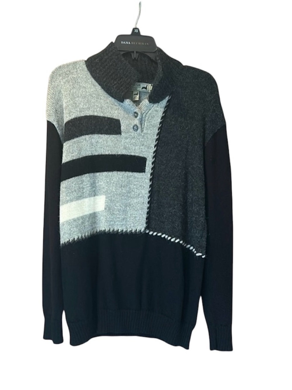 Peruvian Link 100% Alpaca Collection Size Large Black Grey Collared Sweater Top